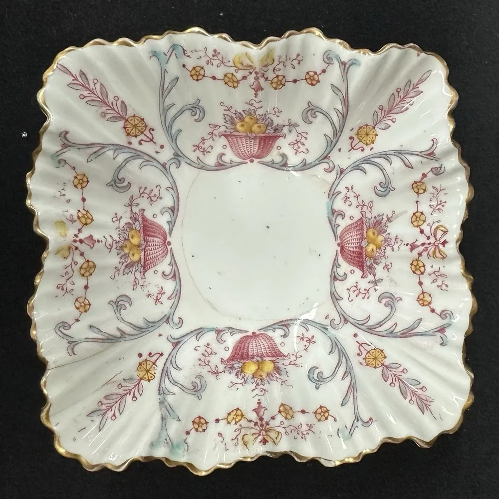 WM Adderley WAA & Co Porcelain‎ Florette Depose Victorian Antique Red White Dish